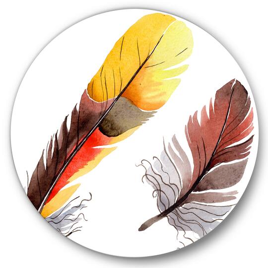 Designart - Colourful Boho Feathers IV - Bohemian & Eclectic Metal Circle Wall Art